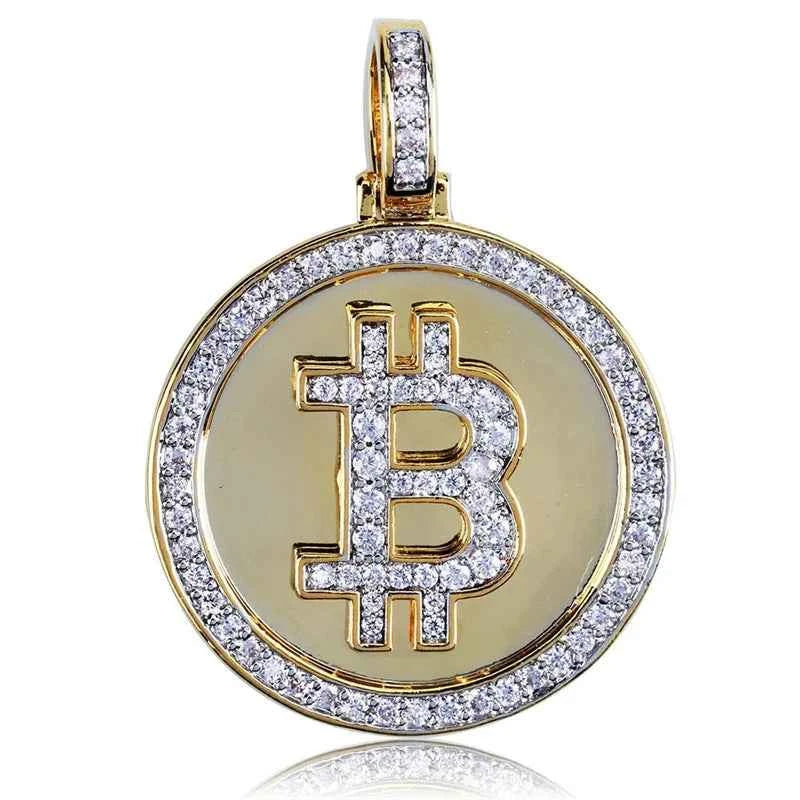 Luxury Bitcoin Pendant Necklace - Crystal Inlaid Crypto Jewelry