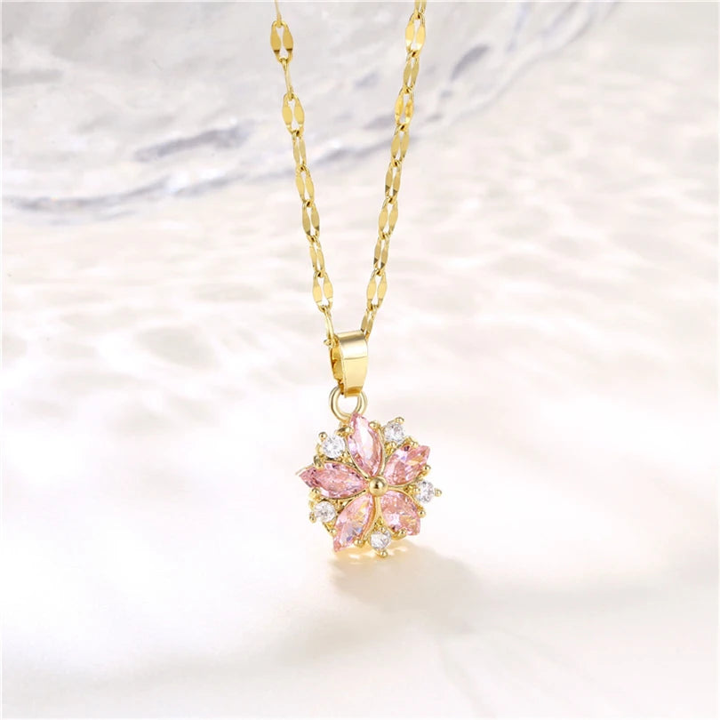 Elegant Zircon Crystal Stainless Steel Necklace