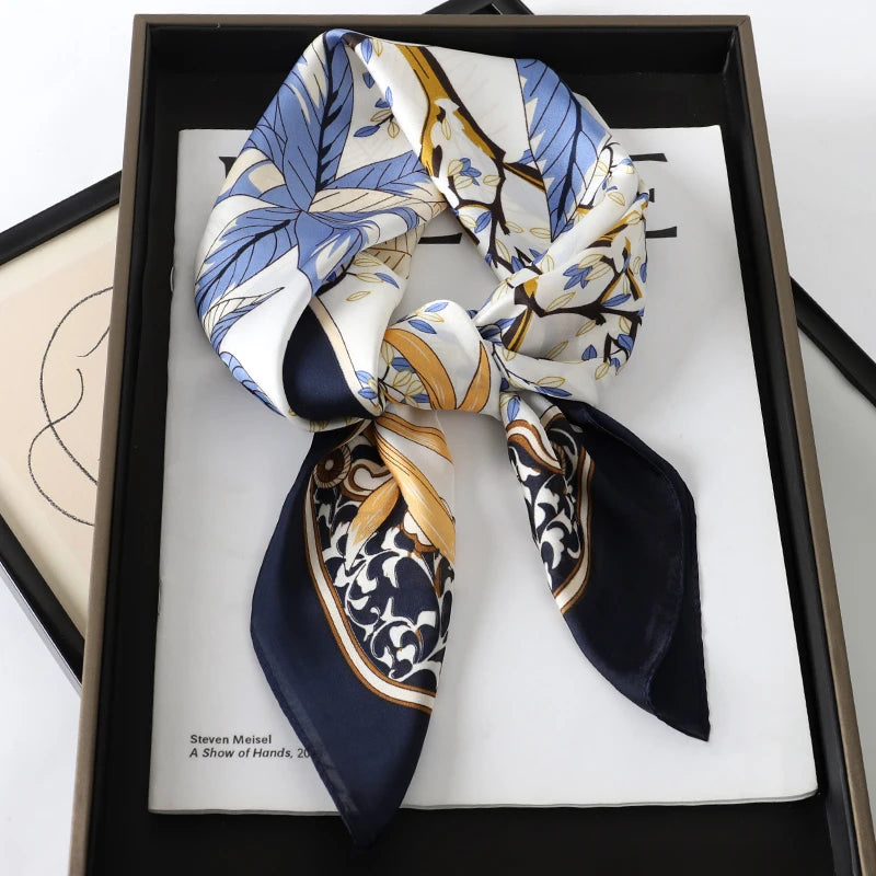 Luxury Silk Square Scarf - Elegant Hair Tie & Neck Band