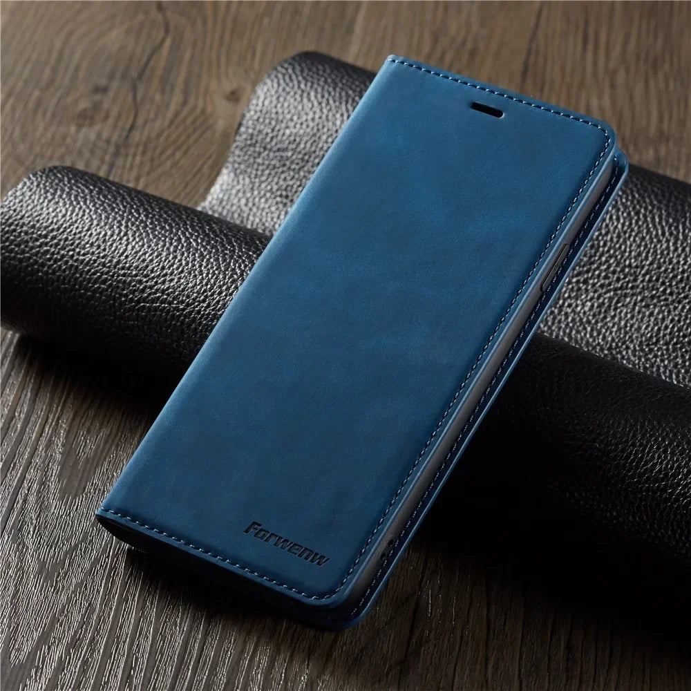 Premium Suede Leather iPhone Wallet Case - Magnetic Flip Cover