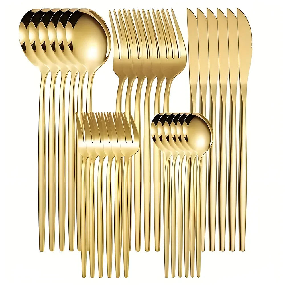 Elegant Gold Dinnerware Set - Premium Stainless Steel Cutlery