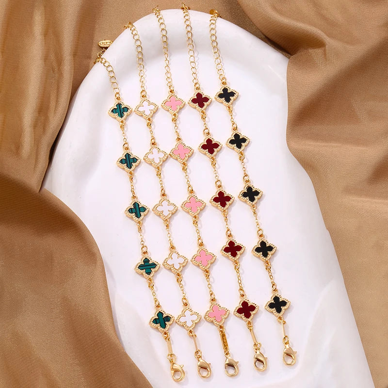 Elegant Vintage Clover Bracelet - Rhinestone & Link Chain
