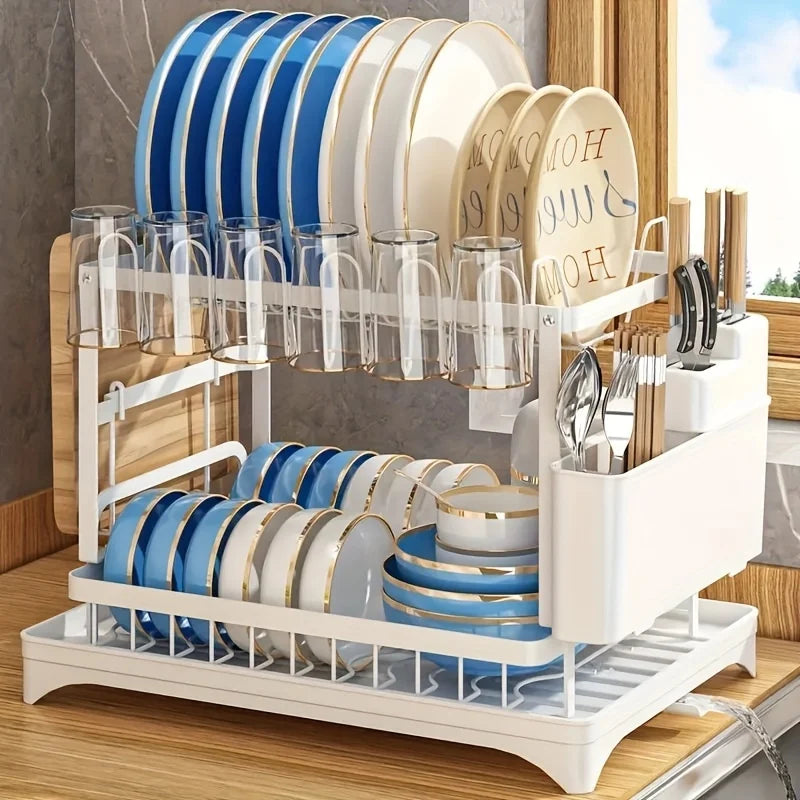 Premium Stainless Steel Dish Rack - Double-Layer & Multi-Functional