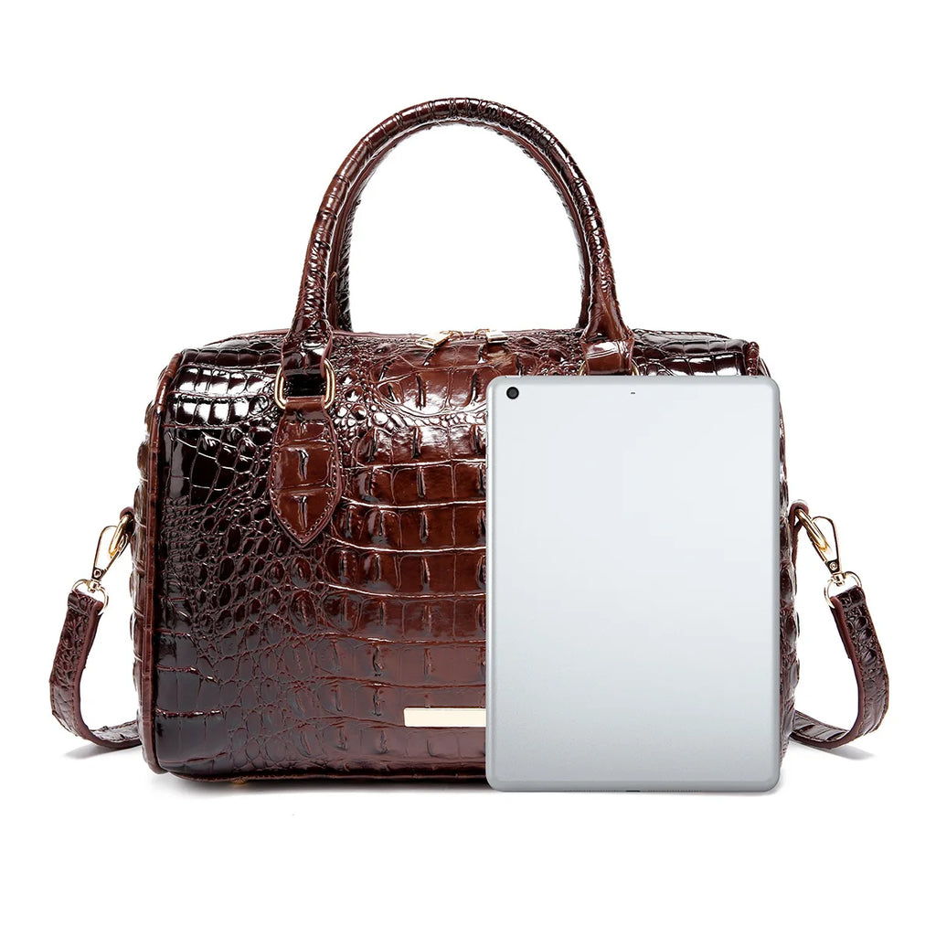 Elegant Crocodile Pattern Boston Bag