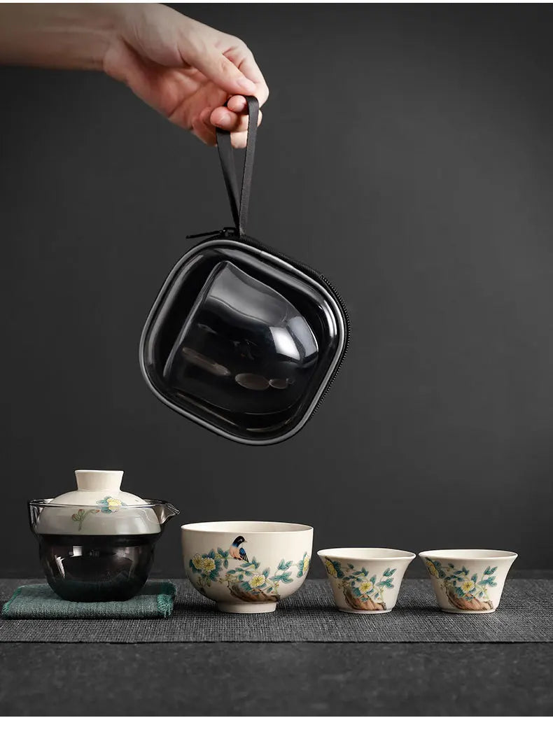 Elegant Portable Travel Tea Set - Hand-painted Ceramic Teaware