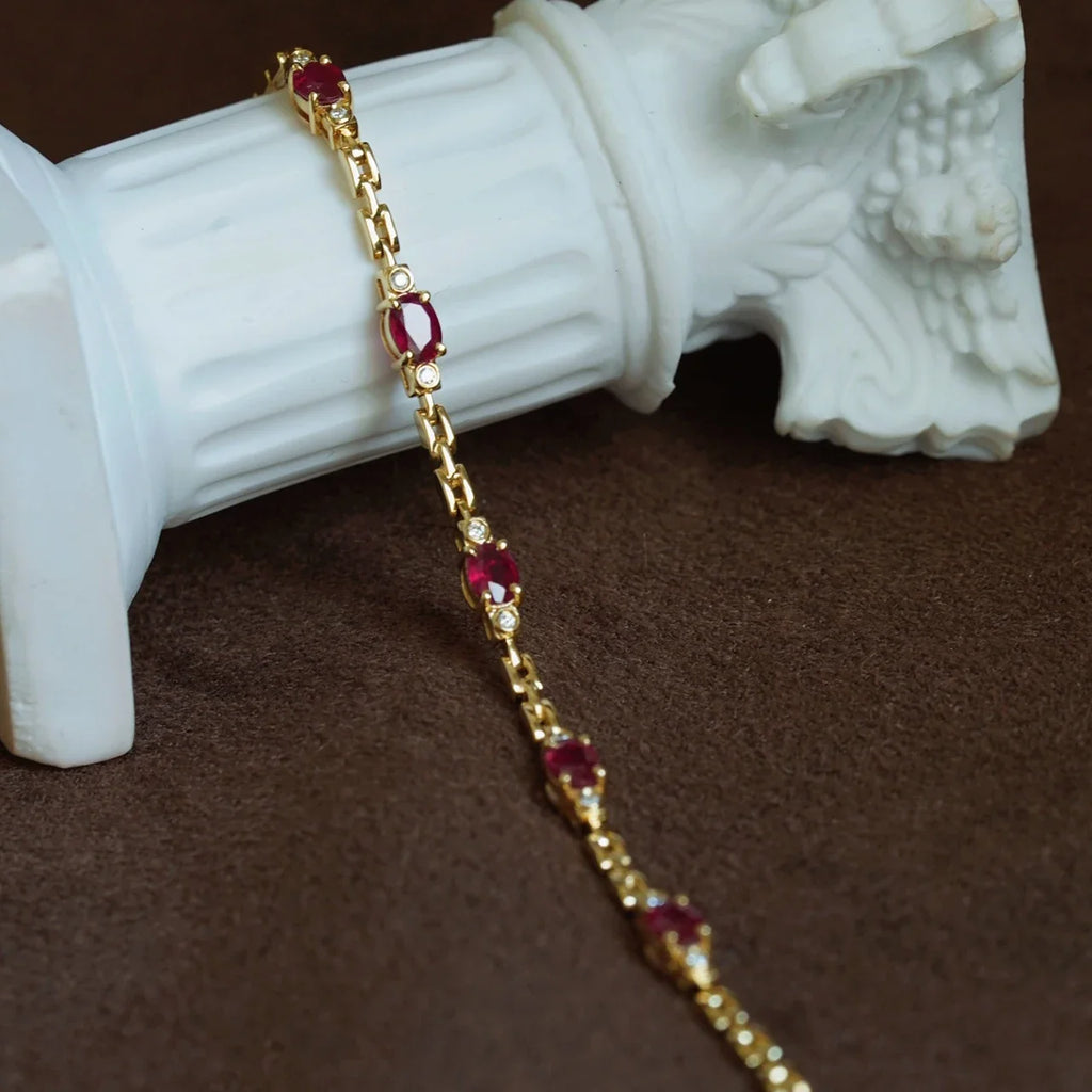 Elegant Ruby Diamond Bracelet - Gold-Tone Charm Jewelry