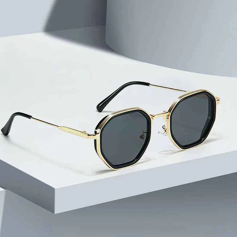 Modern Vintage Sunglasses for Women - Octagonal Golden Edging