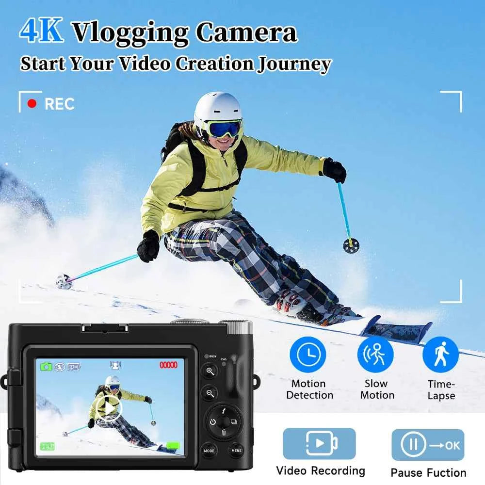Compact Vlogging Camera - 4K 48MP Flip Screen & Anti-Shake