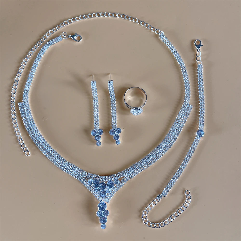 Elegant Crystal Tassel Wedding Jewelry Set - Silver & Gold