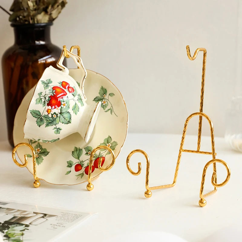 Metal Tea Cup Rack - elegant black metal stand for coffee and tea cups with saucers
