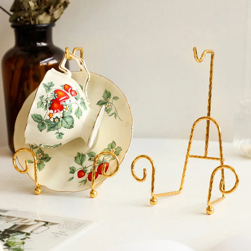 Metal Tea Cup Rack - elegant black metal stand for coffee and tea cups with saucers