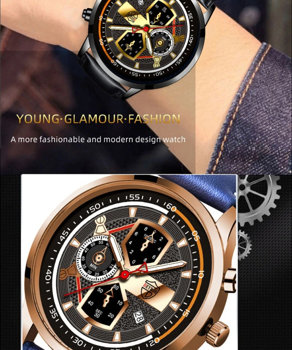 Elegant Men's Calendar Watch - Leather Business Style