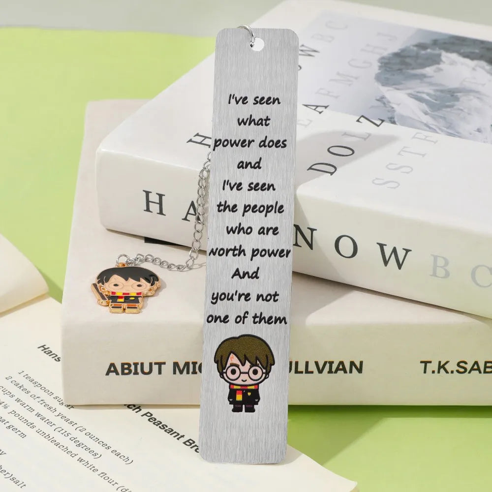 Premium Metal Bookmark with Character Pendant & Inspirational Quote