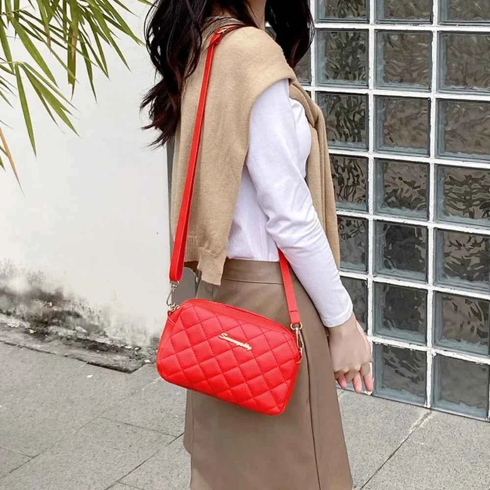 Tassel Embroidery Crossbody Bag - Chic Lingge Plaid Camera Bag with Chain Strap for Women - Tulique