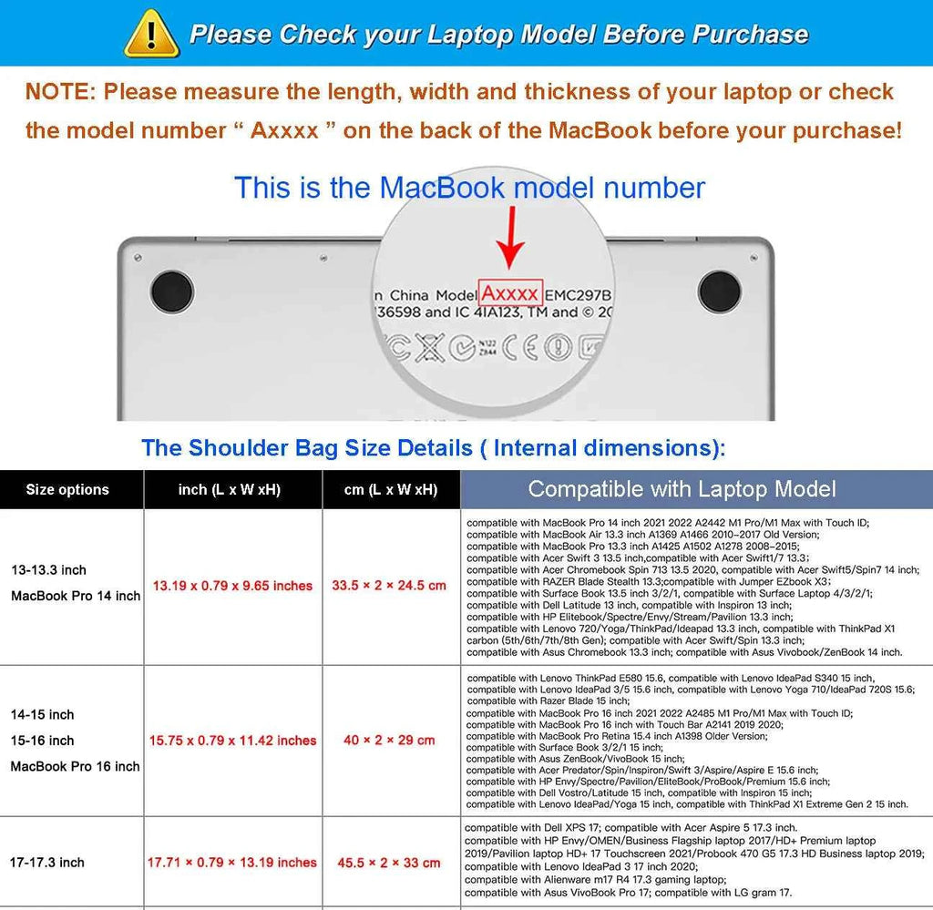 Laptop Shoulder Bag 13.3 14 15 16 17.3 inch Notebook Sleeve Case for MacBook Air Pro Dell Asus HP Portable Handbag for Men Women