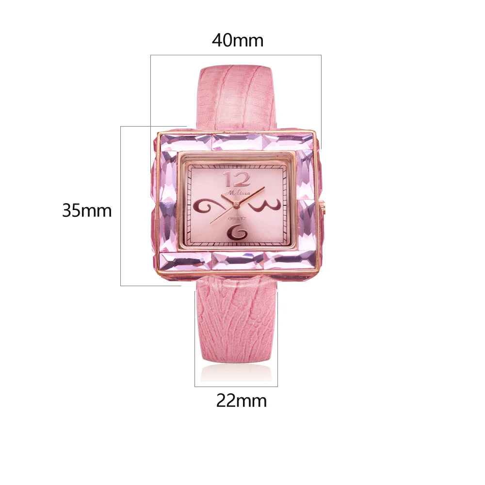 Elegant Crystal Square Watch - Rhinestone Dress Bracelet