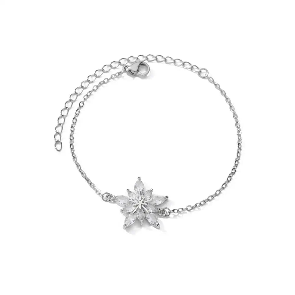Elegant Zircon Flowers Bracelet - Luxury Gold Steel Jewelry
