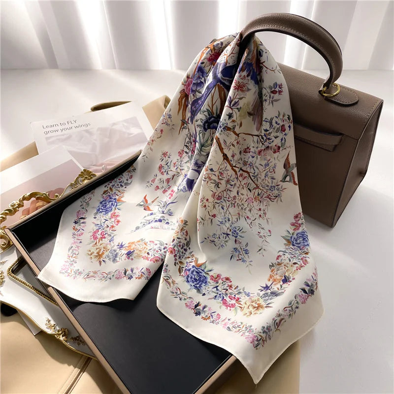Luxury Silk Scarf - 70x70cm Square Shawl & Headband