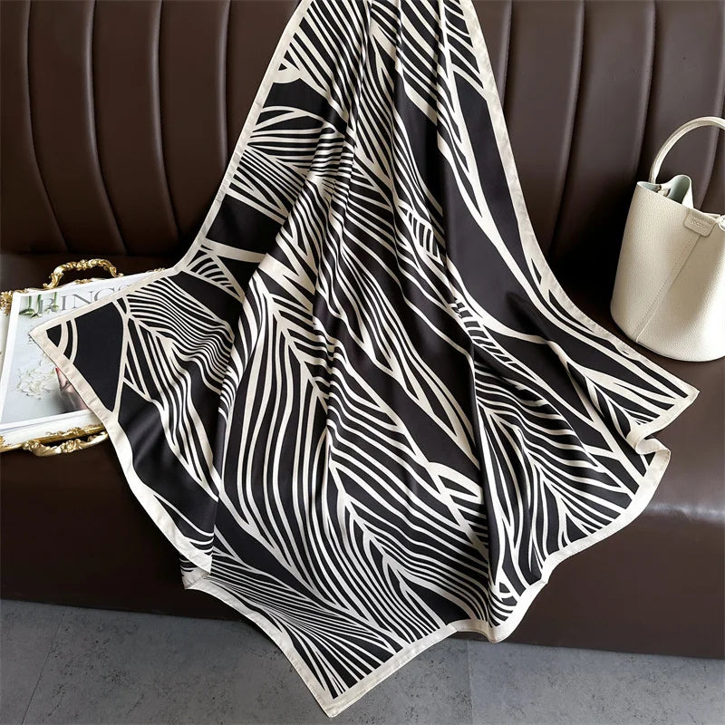 Luxury Square Silk Scarf - Elegant Tree Print Neck Shawl