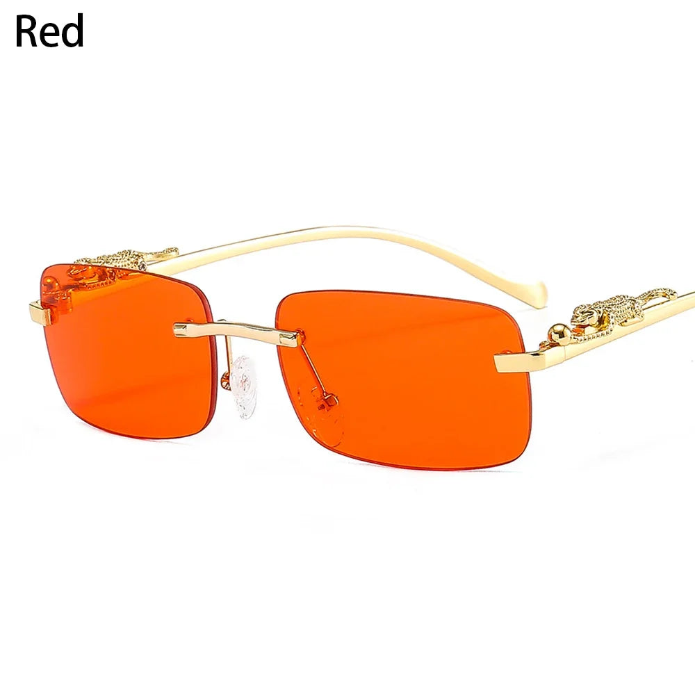 Luxury Rimless Square Sunglasses - Designer Metal Leopard Shade