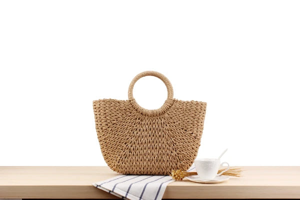 Elegant Women's Straw Tote - Handmade Beach Weaver