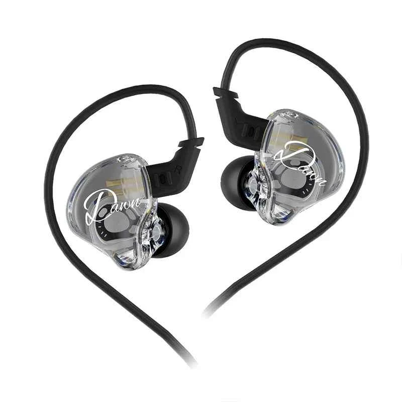 Wired earphones hifi bass - black in-ear earbuds with detachable cable on white background