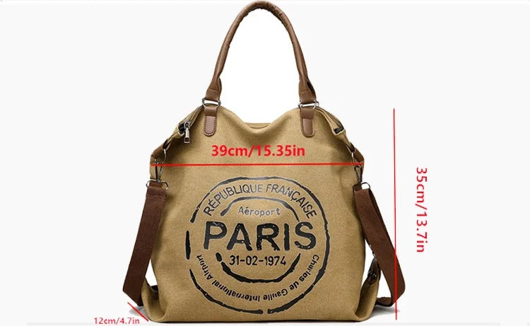 Elegant Canvas Shoulder Bag - Large Capacity Vintage Purse