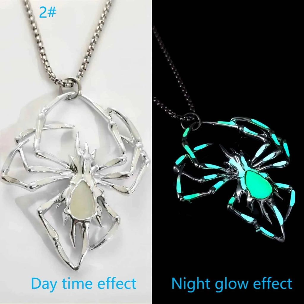 Gothic Glow Spider Pendant Necklace - Luminous Insect Jewelry