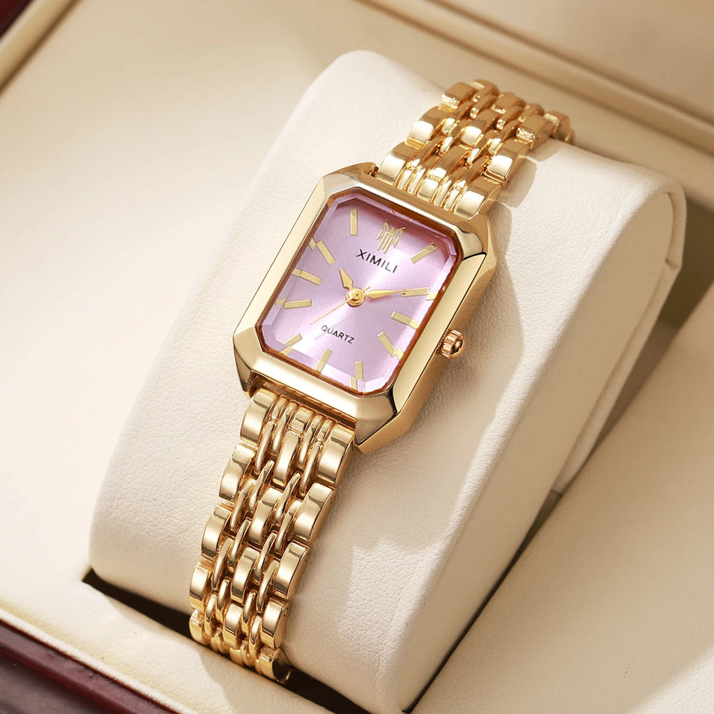 Elegant Women's Rectangle Quartz Watch - Stainless Steel Band