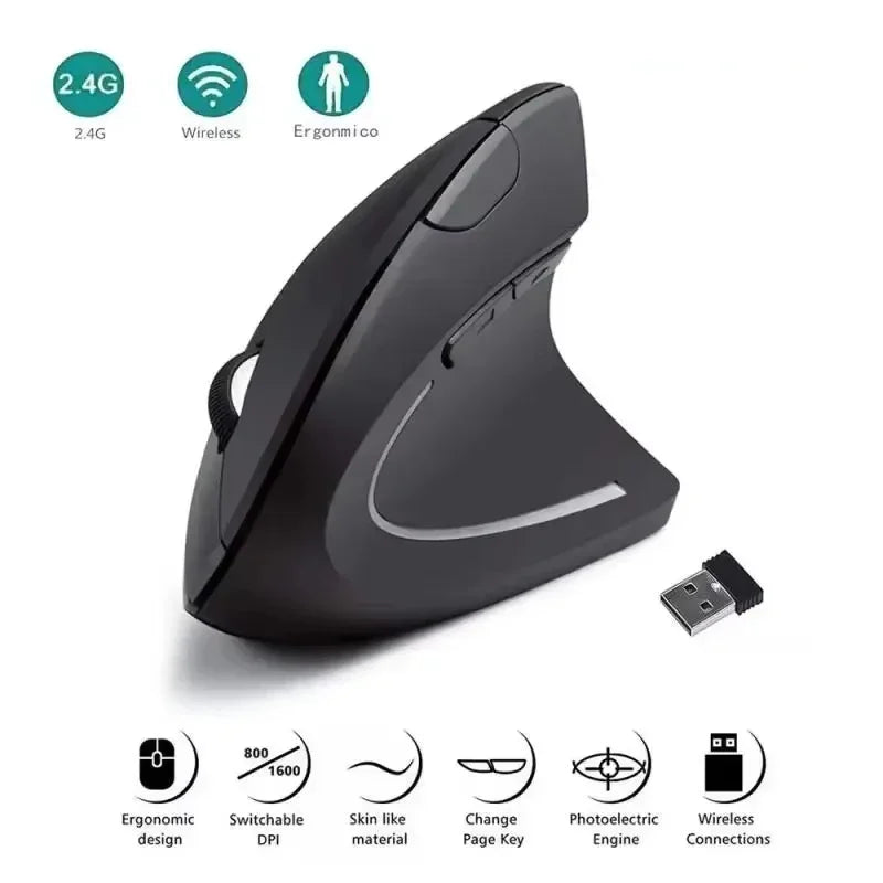Premium Wireless Vertical Mouse - Ergonomic, 3 DPI Levels