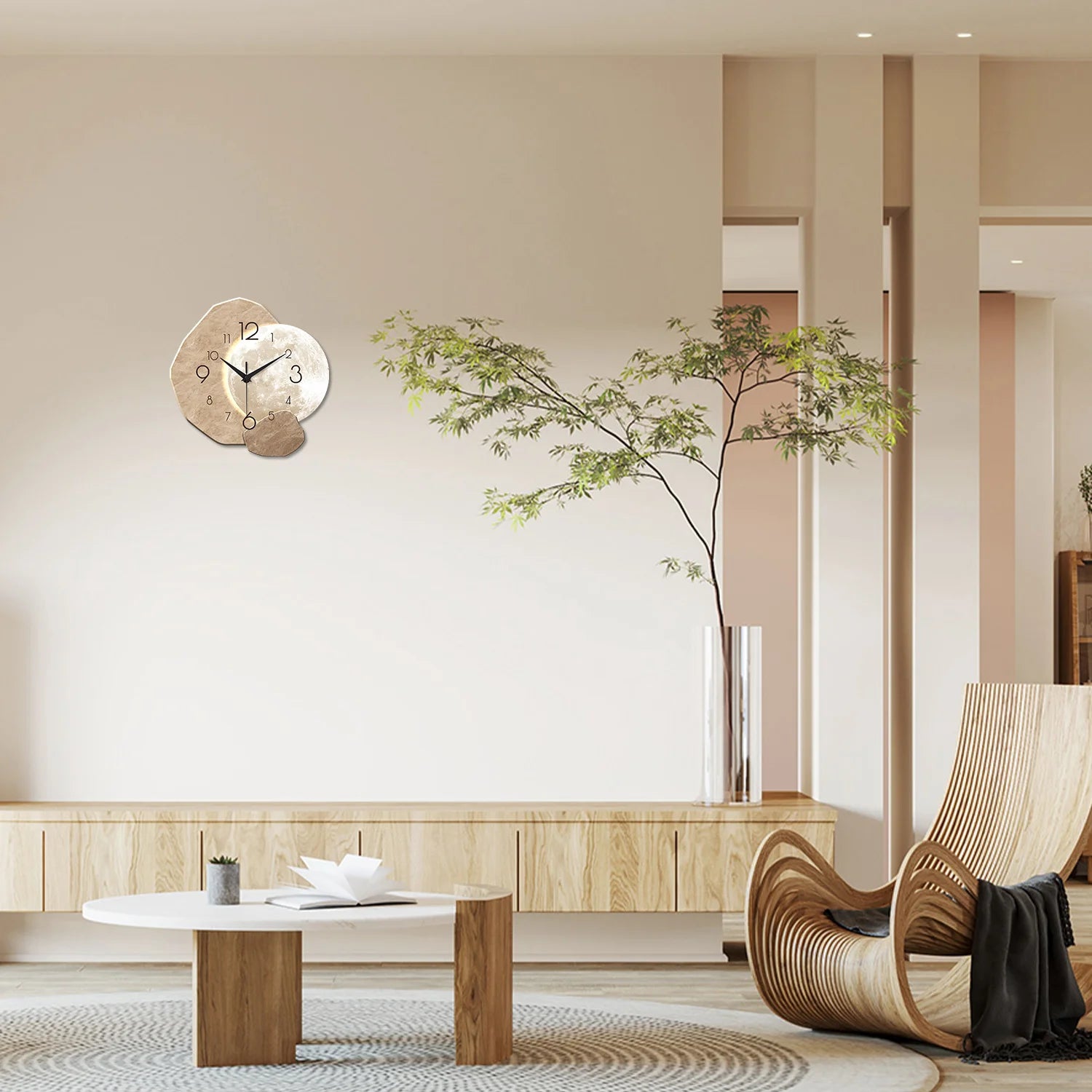 Premium Silent Moon Wall Clock - Modern Wooden Design