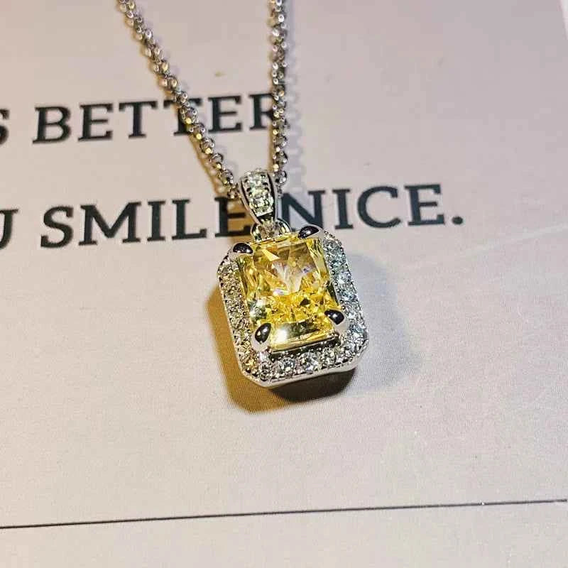 Elegant Yellow Cubic Zirconia Pendant Necklace - Luxury Jewelry