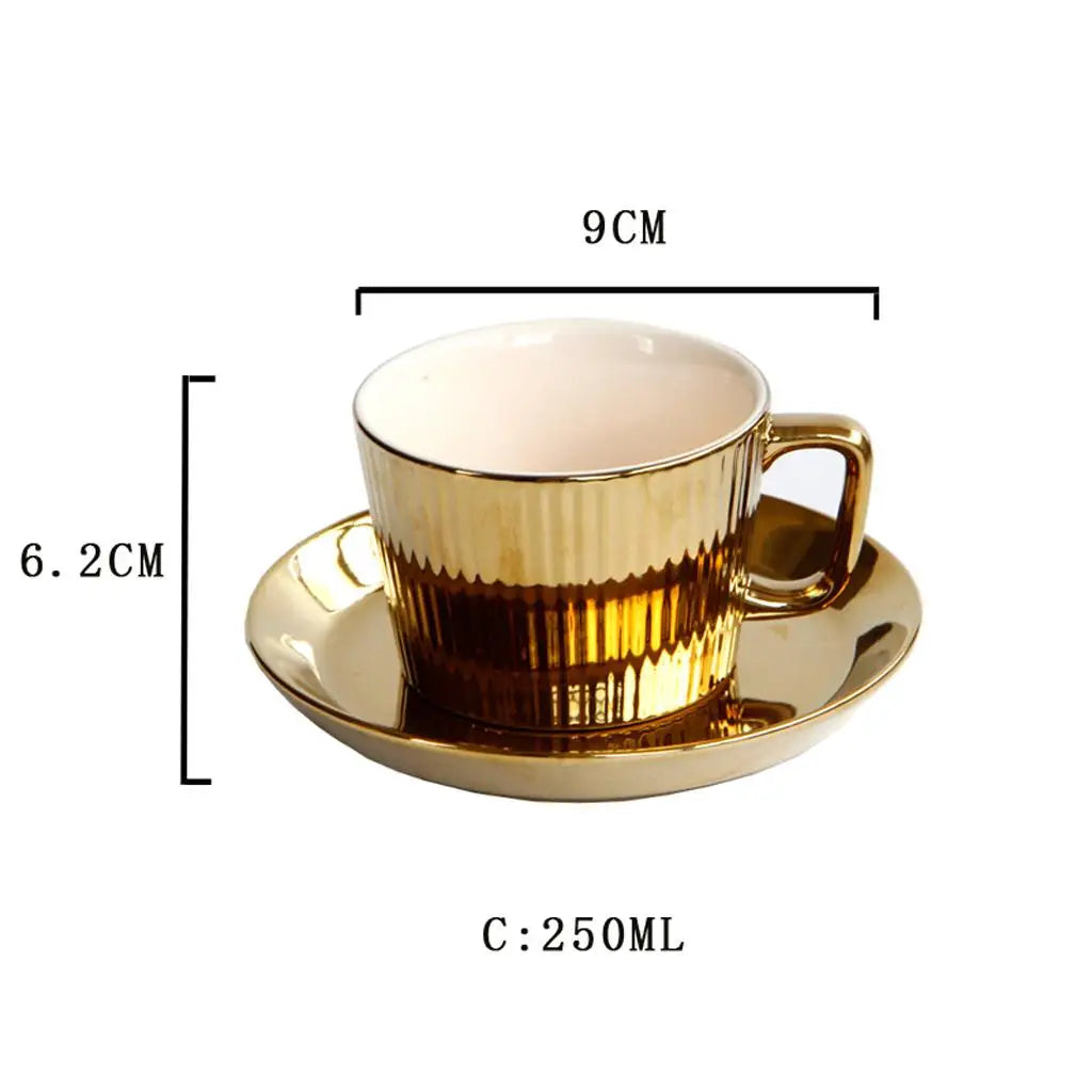 Elegant Gold Plated Ceramic Cup & Saucer Set - 250ML