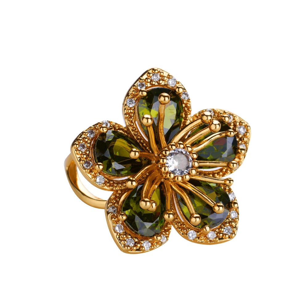Luxury Gold Flower Ring - Premium Zircon Vintage Jewelry