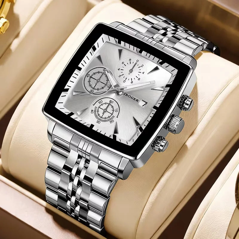 Luxury Square Dial Quartz Watch - Stainless Steel Business Watch
