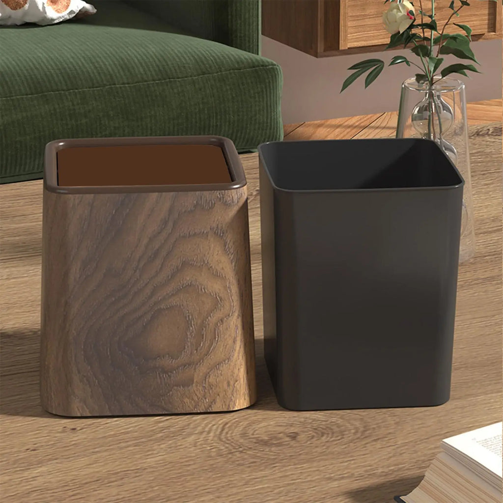 Elegant Small Desk Trash Can - Retro Wood Grain Design