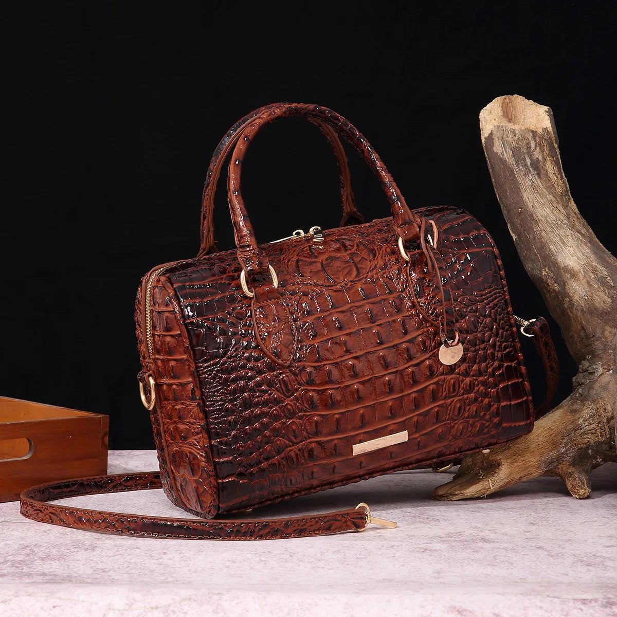 Elegant Crocodile Pattern Boston Bag