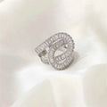 Elegant Stainless Steel Ring - Luxury Zircon Open Aesthetic Jewelry