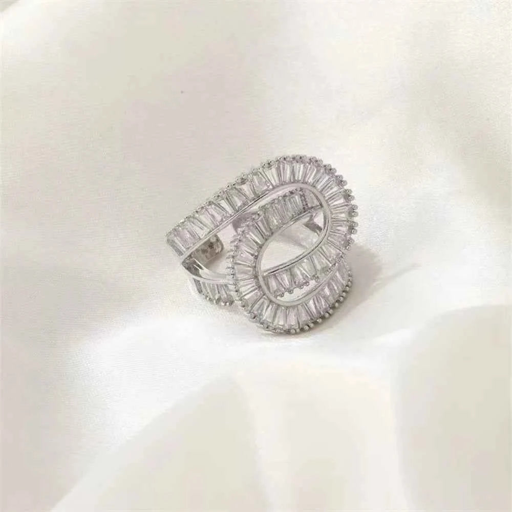 Elegant Stainless Steel Ring - Luxury Zircon Open Aesthetic Jewelry