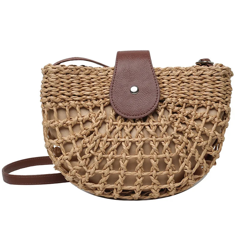 Elegant Straw Semicircle Bag - Chic Summer Crossbody