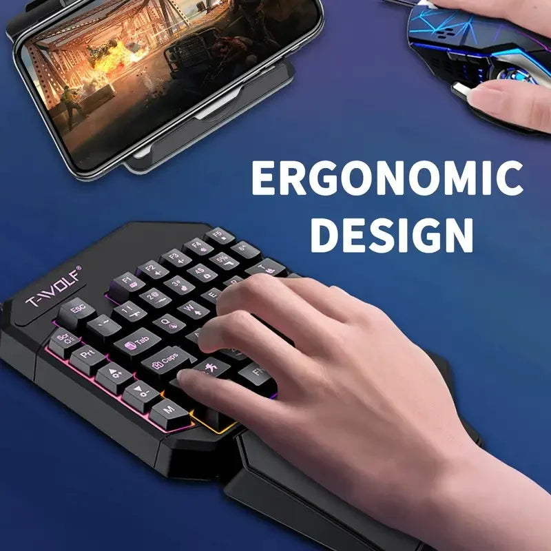 Premium Gaming Keyboard Mouse Set - 40-Key One-Handed RGB