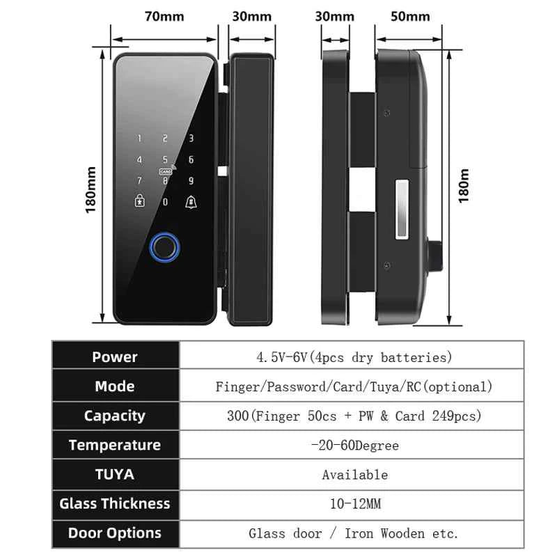 Smart Glass Door Lock - Biometric Fingerprint & Bluetooth Control