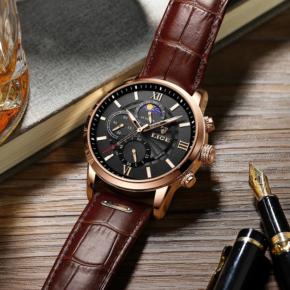 Luxury Men's Quartz Watch - Premium Leather Wristwatch