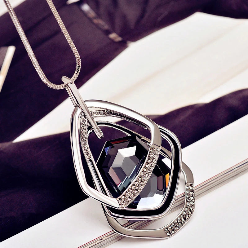 Luxury Waterdrop Crystal Necklace - Elegant Long Chain Pendant