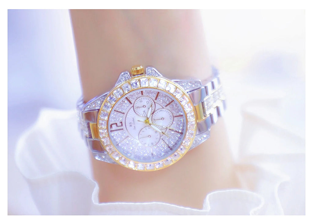 Elegant Women's Diamond Wrist Watch - Waterproof Silver Gold
