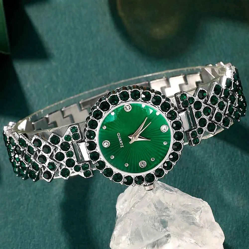 Luxury Women Quartz Watch & Rhinestone Jewelry Set