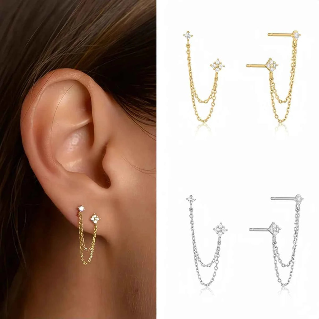 Luxury Tassel Chain Hanging Earrings - Double Stud Design