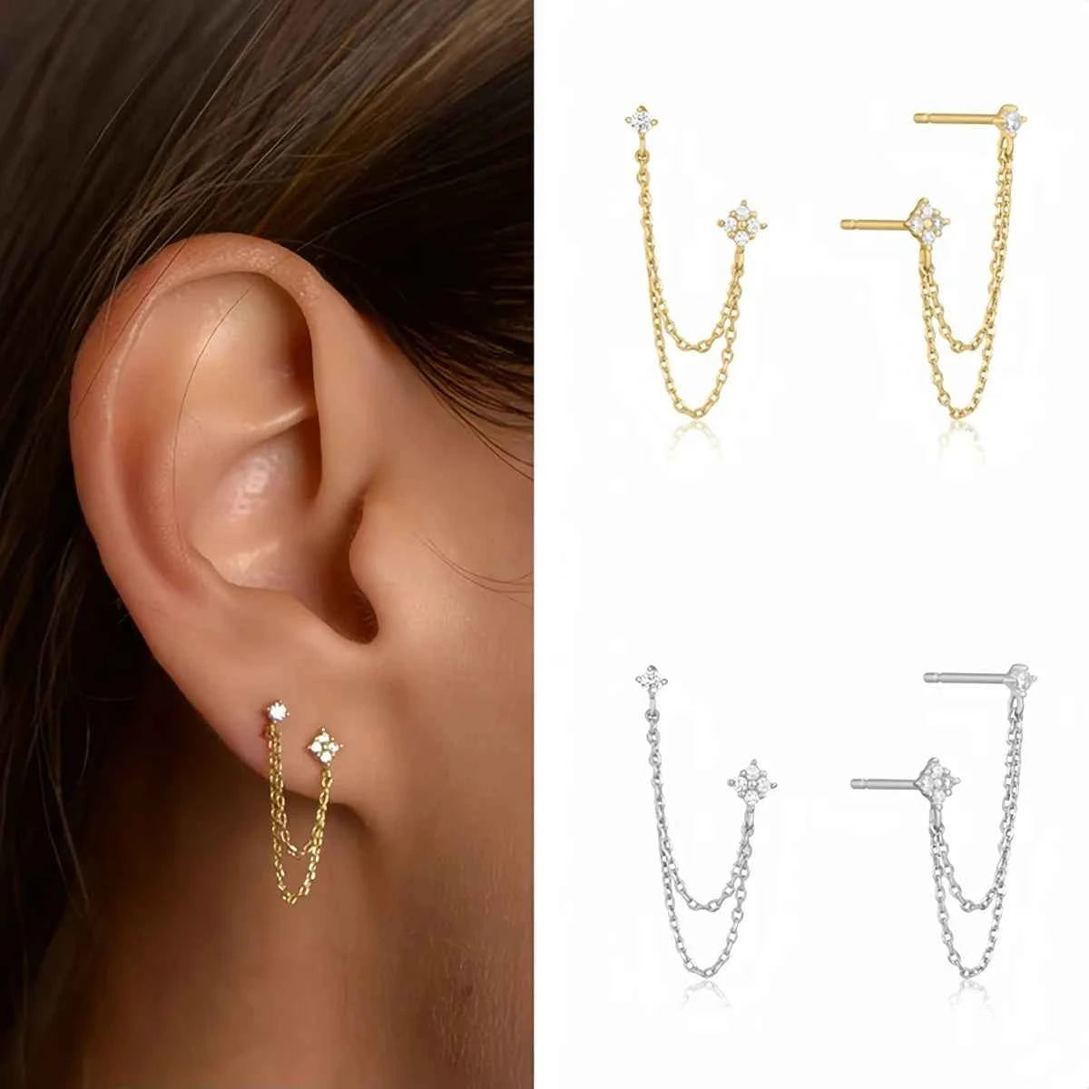 Luxury Tassel Chain Hanging Earrings - Double Stud Design