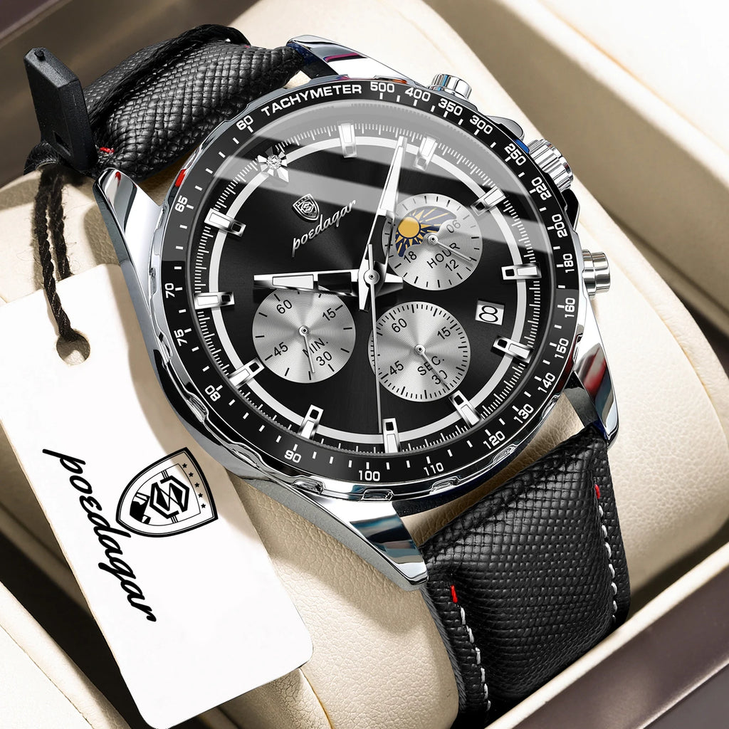 Premium Men's Leather Chronograph Watch - Luminous & Waterproof