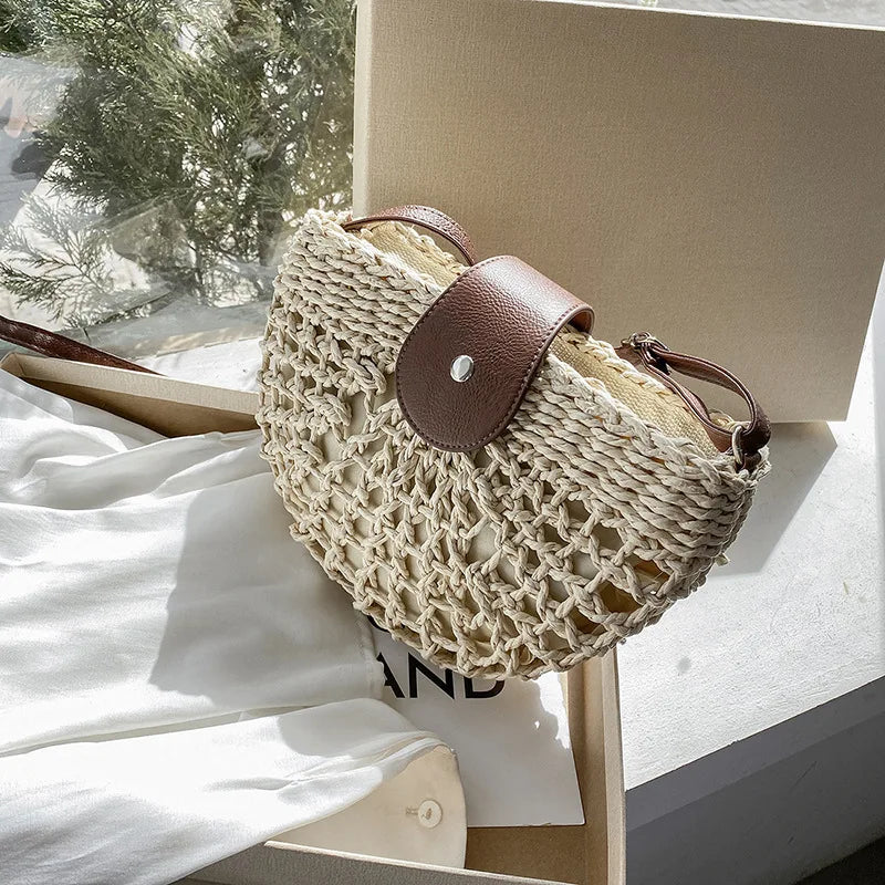 Elegant Straw Semicircle Bag - Chic Summer Crossbody